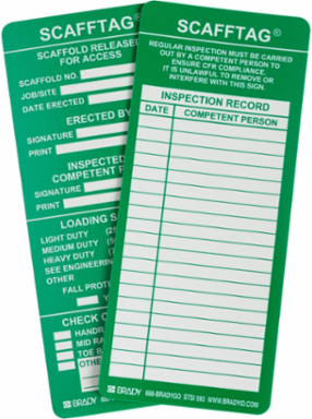 SCAFFTAG Inserts, SCAFFOLD RELEASED FOR ACCESS, Green on White, 7.625" H x 3.125" W