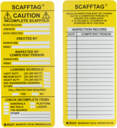 SCAFFTAG Inserts, INCOMPLETE SCAFFOLD, Black/Yellow on White, 7.625" H x 3.125" W