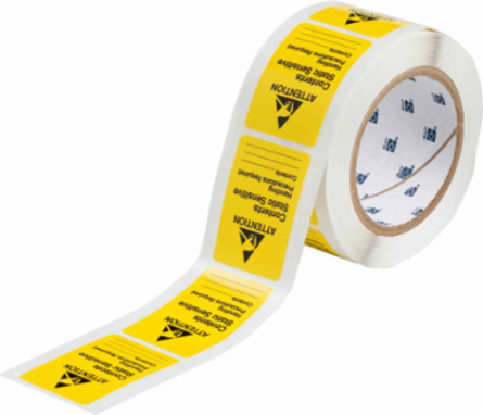 ATTENTION CONTENTS STATIC SENSITIVE HANDLING PRECAUTIONS REQ Labels, 2.5" H x 1.812" W x 0.0036" D, Black on Yellow