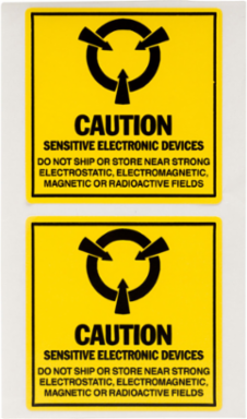 CAUTION SENSITIVE ELECTRONIC DEVICES DO NOT SHIP OR STORE Labels, 2" H x 2" W x 0.0036" D