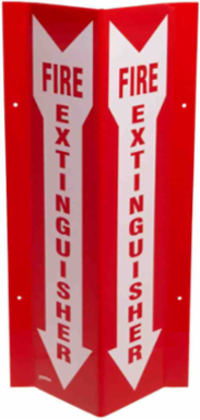 Tall Fire Extinguisher "V" Sign, 18" H x 8.5" W x 3.25" D, White on Red, Acrylic
