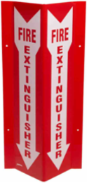 Tall Fire Extinguisher "V" Sign, 18" H x 8.5" W x 3.25" D, White on Red, Acrylic