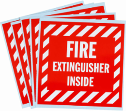 Fire Extinguisher Inside Label, 4" H x 4" W, Red on White, Vinyl