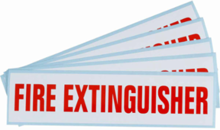 Fire Extinguisher Label, 2.25" H x 9" W, Red on White, Vinyl