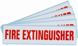 Fire Extinguisher Label, 2.25" H x 9" W, Red on White, Vinyl