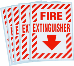 Fire Extinguisher Sign, 7" H x 5" W, Red on White, Vinyl