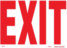 Exit Sign, 10" H x 14" W x 0.004" D, Red on White