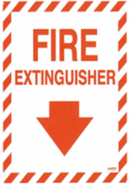 Fire Extinguisher Sign, 10" H x 7" W, Red on White, Plastic