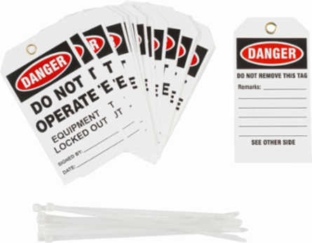 Danger Tags: DANGER DO NOT OPERATE, EQUIPMENT LOCKED OUT