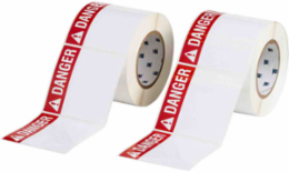 Pre-Printed DANGER Polyester Labels, Black/Red on White, 4" H x 4" W