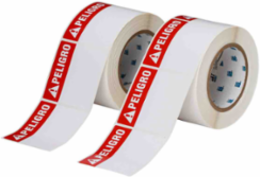 Pre-Printed PELIGRO Polyester Labels, Red/White, 3" H x 3" W
