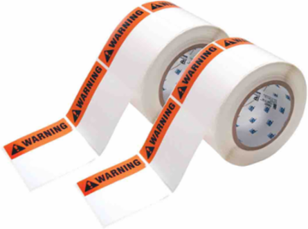 Pre-Printed WARNING Polyester Labels, Black/Orange on White, 3" H x 3" W