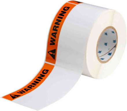 Pre-Printed WARNING Polyester Labels, White, 4" H x 6" W