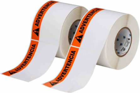 Pre-Printed ADVERTENCIA Polyester Labels, Black/Orange/White, 4" H x 6" W