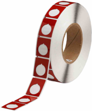 Foam Backed Raised Panel Labels, 1.5" H x 1.2" W, Red, Roll of 500 Labels, Gloss