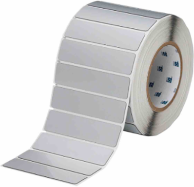 Foam Backed Raised Panel Labels, 1" H x 4" W, Silver, Roll of 500 Labels