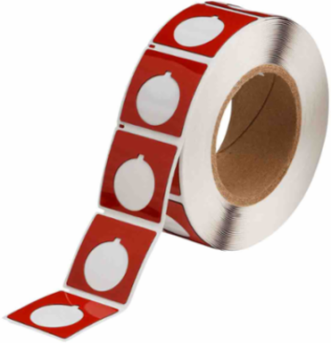 Foam Backed Raised Panel Labels, 1.8" H x 1.8" W, Red, Roll of 250 Labels