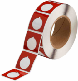 Foam Backed Raised Panel Labels, 1.8" H x 1.8" W, Red, Roll of 250 Labels