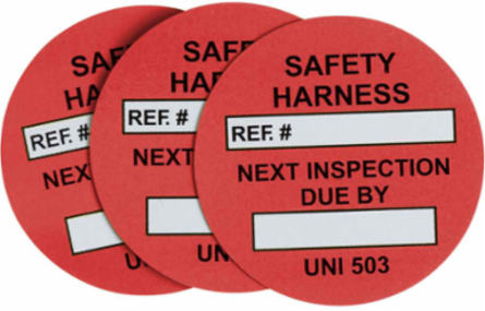 Universal Tag Safety Harness Inserts: SAFETY HARNESS, REF. #: NEXT INSPECTION DUE BY:, White on Red