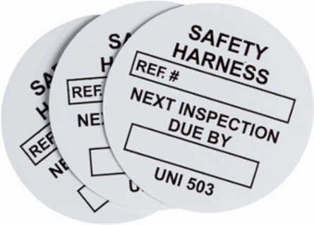 Universal Tag Safety Harness Inserts: SAFETY HARNESS, REF. #: NEXT INSPECTION DUE BY:, Black on White