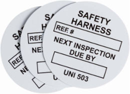 Universal Tag Safety Harness Inserts: SAFETY HARNESS, REF. #: NEXT INSPECTION DUE BY:, Black on White