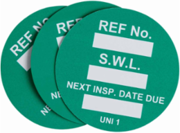 Universal Tag Inserts: REF NO: S.W.L.: NEXT INSP. DATE DUE:, White on Green