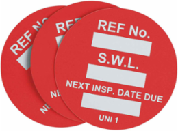 Universal Tag Inserts: REF NO: S.W.L.: NEXT INSP. DATE DUE:, White on Red