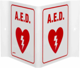 V Aed Sign, 6" H x 9" W x 4" D, Acrylic