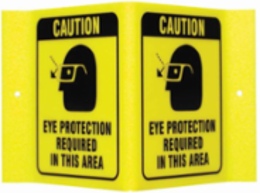 V CAUTION Eye Protection Required In This Area Sign, 6" H x 9" W x 4" D, Acrylic