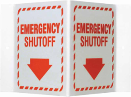 Emergency Shutoff Sign, 6" H x 9" W x 4" D, Acrylic