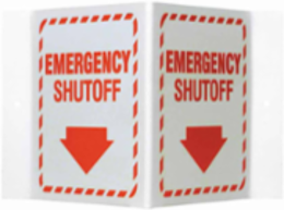 Emergency Shutoff Sign, 6" H x 9" W x 4" D, Acrylic