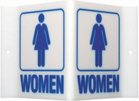 V Women Sign, 6" H x 9" W x 4" D, Acrylic, Blue on White