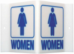 V Women Sign, 6" H x 9" W x 4" D, Acrylic, Blue on White