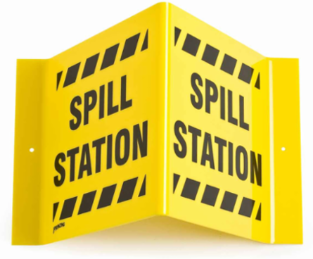 V Spill Station Sign, 8" H x 15" W x 6" D, Acrylic