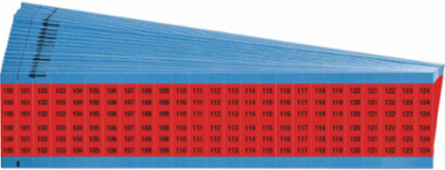 Wire Marker Card - Repositionable Vinyl Cloth, Legend 100 to 124, White on Red