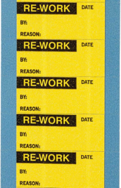 Write-on Labels, RE-WORK, 0.625" H x 1.5" W, Card of 14 Labels, Black on Yellow