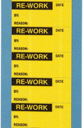 Write-on Labels, RE-WORK, 0.625" H x 1.5" W, Card of 14 Labels, Black on Yellow