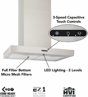 Broan 460 Max Blower CFM, 30-inch T-Style Chimney Range Hood, Stainless Steel