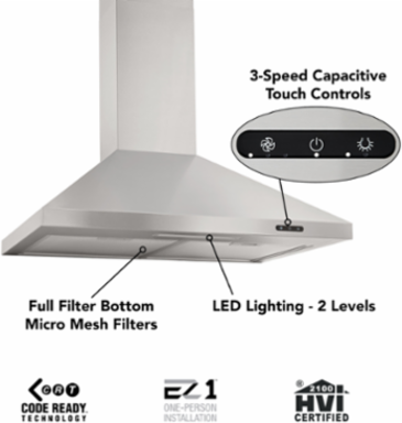 Broan 460 Max Blower CFM, 30-inch Pyramidal Chimney Range Hood, Stainless Steel