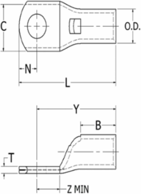 Copper Terminal Lug, Metric, 1-Hole 16 mm, 35 kV, Tin Plated, 0.60 Inch Pad Width
