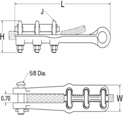 Copper Deadend Strain Clamp 1000-1500 kcmil, 11.59 Inch Length, 3.91 Inch Width