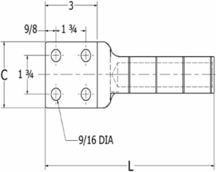Aluminium Terminal, 4 Pad Holes, 795 kcmil ACSR, 9.64 Inch Length