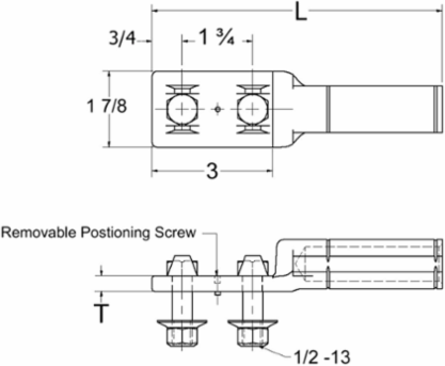 Cast Aluminium Disconnectable Terminal, 2 Pad Holes, 2/0 AWG, 6 Inch Length