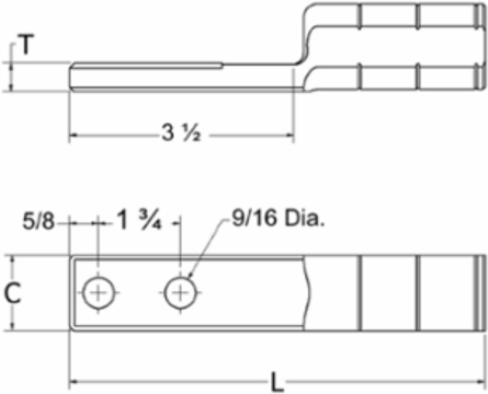 Aluminum Stacking Terminal Lug, 1000 kcmil, 1.75 Inch Spacing, 8.88 Inch Length