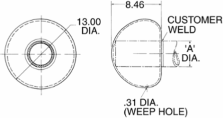 End Bell 6 Inch IPS 550 kV Aluminum Cap with 9.25 Inch Length