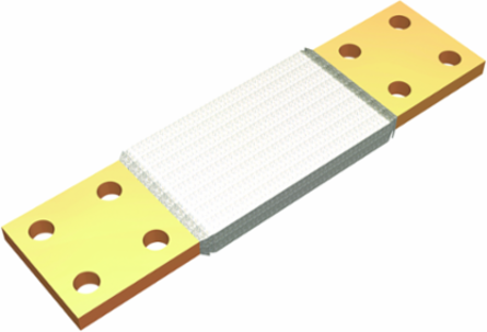 Cu Flexible Braid, 4 Holes 2 Ferrules, 1.75" Spacing, 15.00" L, Silver Plated, 1100 Amps