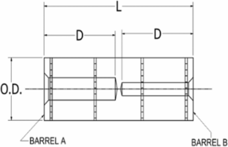 Al-Cu Compression Reducing Splice Tubing 350 KCMIL, 4/0 AWG, Tin Plated, 35 kV