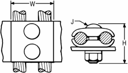 Mechanical Grounding Connector, 2 Copper Cables to Bar, 4 AWG-2/0 AWG, 3/8 Inch Stud
