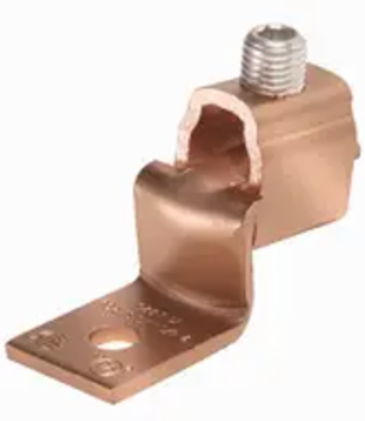 Copper Terminal Offset Tongue, 1 Hole, 8 AWG-2 AWG, 1/4 Inch Stud, 1 Screw