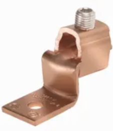 Copper Terminal Offset Tongue, 1 Hole, 8 AWG-2 AWG, 1/4 Inch Stud, 1 Screw